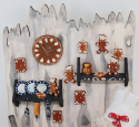 Weihnachtsbäckerei, Miniaturküche mit altem Holzofen, Lebkuchen, Köchin, zum Stellen oder Hängen, handbemalt