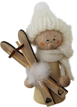 Schnee Wichtel mit Ski, Schal und Strickmütze, weiß/beige, H 9 cm, Kranzfigur