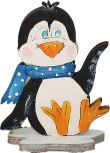 Holz Pinguin winkend auf Eisscholle, flach, H 8,5 cm, Kranzfigur