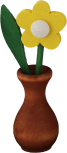 Schwedische Kranzfigur Blume gelb in Holzvase braun, h 10 cm