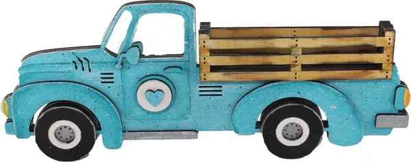 Großer Holz LKW/Pickup seitlich hellblau, beidseitig verwendbar, für austauschbare Addons, h 25 cm, handbemalt