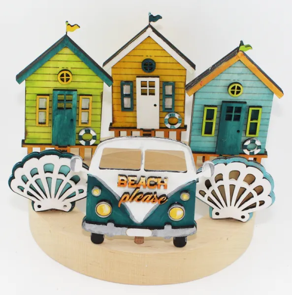 Boothaus, Badehaus, VW-Bus, Muscheln