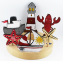 Holz Dampfschiff /Boot grau/weiß, h 8 cm, für Holzkränze