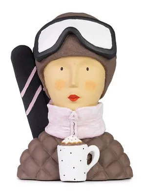 Baden collection Ladykopf Carla mit Ski und Tasse, H 31 cm, braun, Gipsbüste, Dekoaufsteller