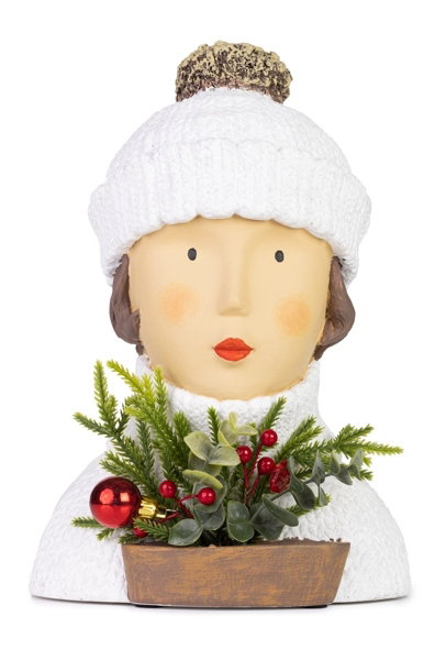 Baden collection Ladykopf Ruby mit Weihnachtsgesteck, H 31 cm, weiß, Gipsbüste, Dekoaufsteller
