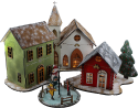 Skandinavisches Weihnachtsdorf - Holzhaus rot/schwarz, mit Tanne, h 11 cm, handbemalt, Beleuchtung möglich