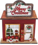 Bundle Holzdisplay Holzhaus für austauschbar Motive + Weihnachts-Motiv-Set, 23x7x25,5 cm, dunkelrot braun