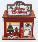 Bundle Holzdisplay Holzhaus für austauschbar Motive + Weihnachts-Motiv-Set, 23x7x25,5 cm, dunkelrot braun