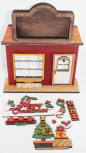Bundle Holzdisplay Holzhaus für austauschbar Motive + Weihnachts-Motiv-Set, 23x7x25,5 cm, dunkelrot braun