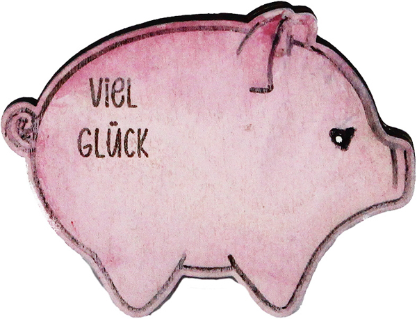 Silvester, Neujahr - Glückschweinchen mit Schrift Viel Glück , h 4 cm, handbemalt, Kranzfigur