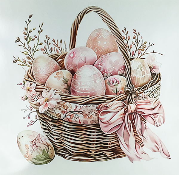 Kissenhülle Eierkorb, 40x40 cm, weiß, rosé, Seidenglanz