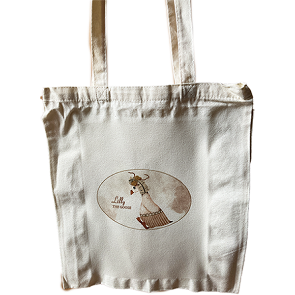 Stofftasche / Einkaufstasche Lilly - die Gans, cremeweiß/ braun, 35 x 38,5cm