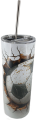 Tumbler Becher Fußball, Schuss durch die Wand, h 20 cm x d 8,5 cm, weiß, grau, braun