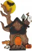 Halloween Baumhaus mit Mond, Fledermaus, Gespenst, Totenkopf, Kürbis, braun orange, h 15 cm, handbemalt