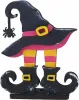 Halloween Hexenhut mit Spinne, Hexenbeine mit Stiefeln, schwarz, pink, gelb, handbemalt, h 9 cm
