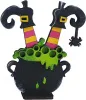 Halloween Hexenkessel mit Hexenbeine mit Spinne, Hexen-Stiefel, schwarz, pink, gelb, handbemalt, h 9 cm