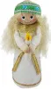 Holzfigur Lucia tärna (mit Kerze), weiße Filzkleidung, grün silbernes Paillettenband, h 12,5 cm