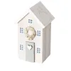 Dekoaufsteller Cotty, kleines Holzhaus weiß/hellgrau mit Türkranz, H 14 cm