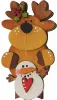 Steckfigur Rentier mit kleinem Schneemann, braun, weiß, h 10 cm, für Holzkränze
