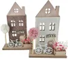 Gilde Standrelief, Haus, 'Volante', mit Baum, Fahrrad und Blumekübel, Holz, 2 Varianten, braun, weiß, naturfarben, h 25 cm