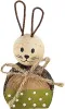 Holz Hase mit Metalldraht Ohren, Juteschleife, hellgrün mit Punkten, Steckfigur Holzkranz