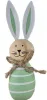 Holz Osterhase weiß mit Metallohren, türkisgrüne weiße Streifen, Jutesschleife, H 9,5 cm