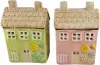 1 kleines Keramikhaus Windlicht Frühling mit Blume, Schmetterling, Gartenzaun und Herz-Fenster, L 11 x B 7xH 16 cm