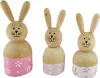 Deko Holz Osterhasen Set 3-teilig, Osterdeko, h 10-12 cm, natur, weiß rosa dunkelrosa