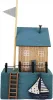 Maritimes Haus mit Fahne, Segelboot und Leiter, 10x4xH21cm, blau-weiß-natur