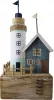 Holz Leuchturm, martimes Haus auf Felsen mit Metall-Leiter, 25,5x10,5x16cm, bunt