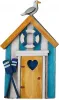 Holz Standhaus mit Möwe, Ruder, Rettungsring, türkisblau, weiß, 9,5 cm, Steckfigur für Sebastian Holzkränze