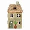Det Gamle Apotek kleines Keramik Haus blaugrün mit Baum für Teelicht, H 13,5cm, B 12cm, T 7cm