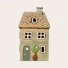 Det Gamle Apotek kleines Keramik Haus blaugrün mit Baum für Teelicht, H 13,5cm