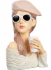 Gilde Figur Frau Lady Adeline mit Trinkbecher, weißem Strickpullover, h 28 cm, rosa/pink, Ladykopf, Büste