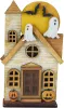 Halloween Gespensterhaus alte Kirche Fledermaus Mond Kuerbisse h12 cm beige braun