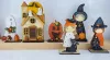 Halloween Gespensterhaus alte Kirche Fledermaus Mond Kuerbisse h12 cm beige braun