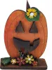Halloween Kürbis Herbstblumen Blätter Steckfigur Sebastian Holzkranz h 7 cm dunkelorange