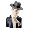 Gilde Figur Mann Gentleman mit Wiskyglas Poly, grau schwarz, H 26 cm Männerkopf