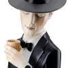 Gilde Figur Mann Gentleman mit Wiskyglas, schwarzem Hut und Anzug, Fliege H 26 cm
