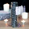 Glas Kerze Kristall Hexe Jasmin schwarz mit Amethystsplittern Halloween Deko h 21 cm