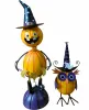 Halloween Metall Eule und Kürbismann, schwarzer Hexenhut
