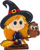 Halloween Hexe mit Eule auf Besen sitzend h 10,5 cm orange schwarz Steckfigur Sebastian Holzkränze