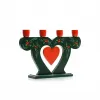 Schwedischer 4-flammiger Adventsleuchter mit rotem Herz Preiselbeeren grün rot handbemalt 19,5 x 29 cm
