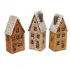Steinzeug Haus mit LED H 14,5-16 cm braun weiss 3 Modelle Herbst Winter Deko