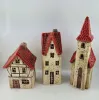 Steinzeug Fachwerk- Haus mit LED 8x7xH12cm rot-braun