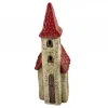 Steinzeug Kirche rot beige braun Herbst Winter Deko h 21 cm