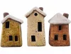Set 3 kleine Steinzeug Häuser beige braun weiß H 8 cm Herbst Winter Deko