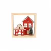 Weihnachts-Holzhäuser rot im Kieferholz Rahmen mit Tanne 18x5xH18cm