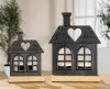 Gilde Teelichtleuchter Haus mit Herzdach schwarz natur H 20 cm Metall Mangoholz
