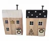 2 kleine Weihnachts -Holz Häuchen mit Türkränzen weiß schwarz H 11 cm